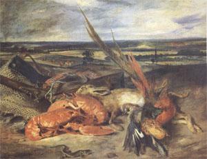 Eugene Delacroix Still Life with a Lobster and Trophies of Hunting and Fishing (mk05) Spain oil painting art